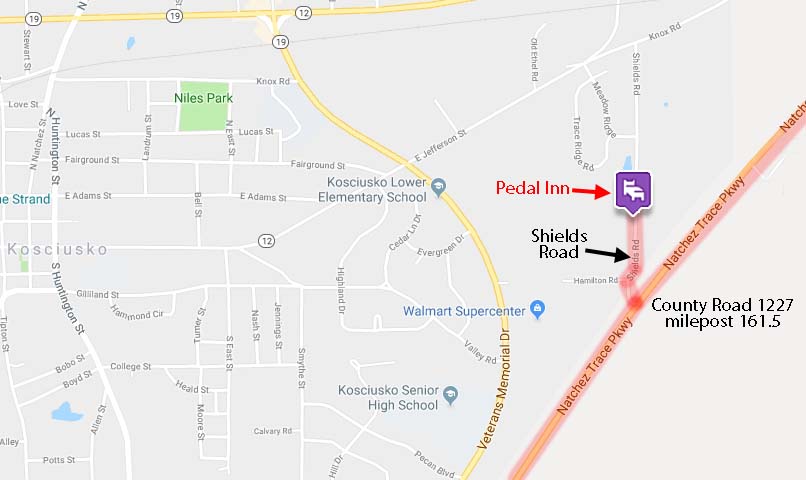 Printable Map and Directions | Pedal Inn B&B - Kosciusko, MS