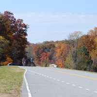 Bicyclists biking by the Tennessee Valley Divide site (milepost 423.9).
