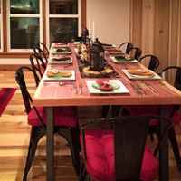 The hand-made dining room table.