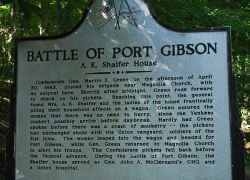 Historical marker describing the attack and counter-attacks that took place at the A.K. Shaifer House.