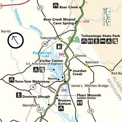 Tishomingo - Belmont Mississippi Map - Natchez Trace Parkway