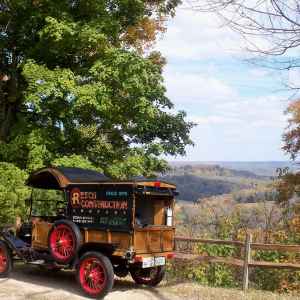 Tennessee - Antique Car at Tobacco Barn Overlook - Natchez Trace Fall Foliage - October 25 - Photographer: Dan Resch