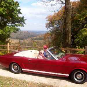 Tennessee - Classic Car at Tobacco Barn Overlook - Natchez Trace Fall Foliage - October 25 - Photographer: Ronald Baldwin