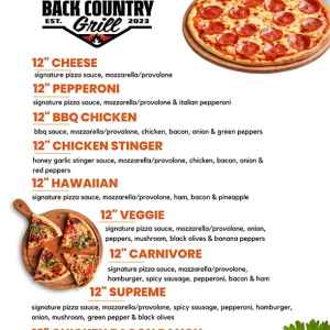 Pizza Menu at Back Country Grill